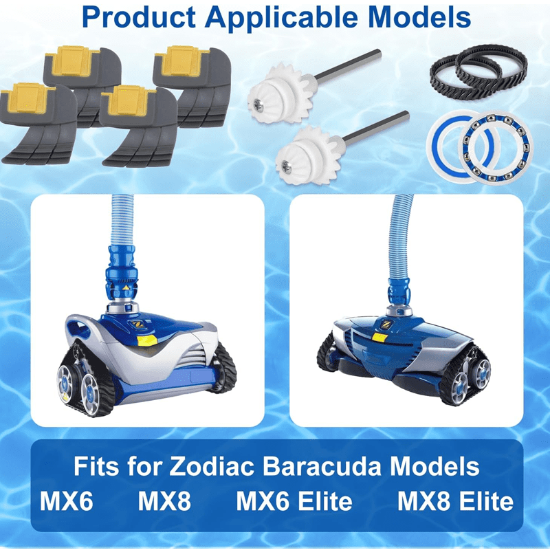 Replacement Pool Cleaner Parts Kit for MX6 MX8 Elite, Rebuild Repair Bundle with R0525100 Drive Shaft, R0527000 Bearings, R0526100 Traction Tracks & Cyclonic Brushes R0714400