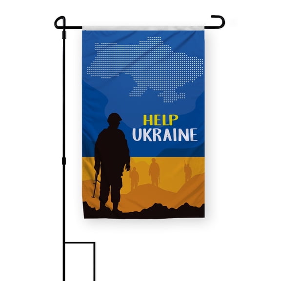 PromoPatriot 12x18in Help Ukraine Silhouette Garden Flag – 200D Nylon, Double-Sided, with Pole