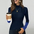 thumbnail image 2 of Lumtrix Womens Long Sleeve Turtleneck Sweaters Ribbed Knit Pullover Tops Slim Fit Basic Casual Color Block Tops Button Down Sweatshirt Blue M, 2 of 6
