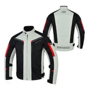 Men’s Cordura Textile Motorcycle Riding Jacket – Waterproof Touring Coat with EVA Foam Armor Padding Grey Size-L