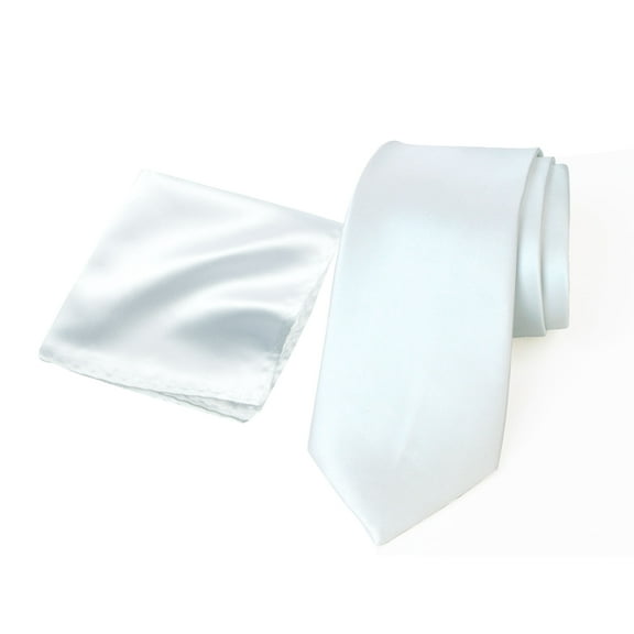 Spring Notion Men's Satin Microfiber Solid Color Tie and Handkerchief Set, White