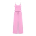 thumbnail image 7 of CheerKidz Women's Ruffled Waist Wide Leg Jumpsuit Solid Color Casual Romper with Side Split Elegant Summer Long Pants Jumpsuit with Pockets, 7 of 7