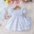 thumbnail image 7 of Mercatoo Toddler Girls Summer Dress Bubble Sleeve A Collar Button Crushed Light Blue Dress + Crossbody Bag Two-Piece Dress, 7 of 7