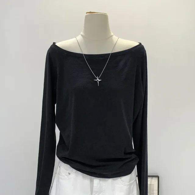 Autumn Winter One Shoulder Cotton Long Sleeve Slant Shoulder Женская одежда с широкими трюфелями в стиле