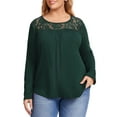 thumbnail image 3 of Women Plus Size Lace Pleated Shirt Round Neck Short Sleeve Loose Blouse Summer Casual Tunic Top Long Sleeve Black, 3 of 9