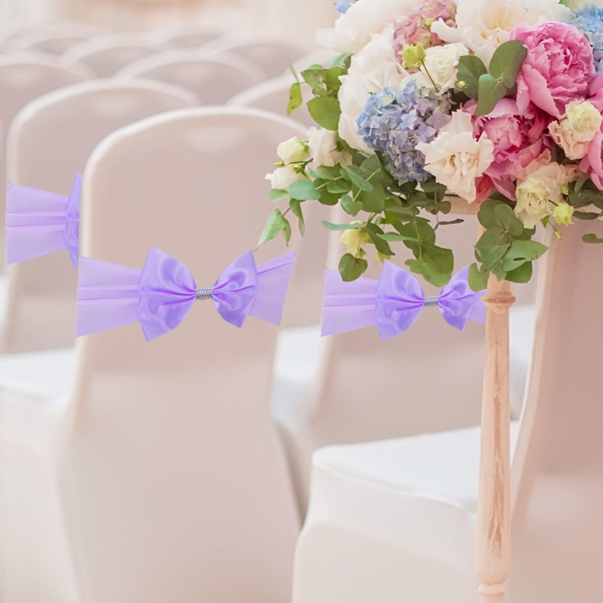 Unique Bargains 10 Pcs Chair Sashes Bow Stretch Chair Cover Band Light Purple