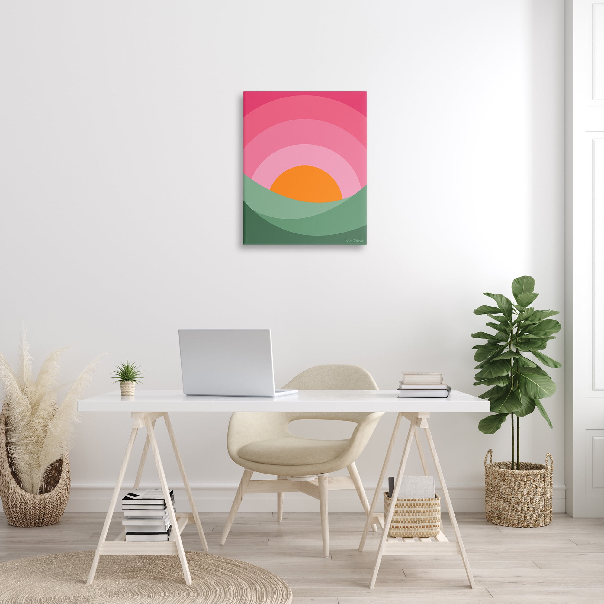 Stupell Industries Green & Pink Landscape Landscape Painting Gallery Wrapped Canvas Art Print Wall Art, 24 x 30