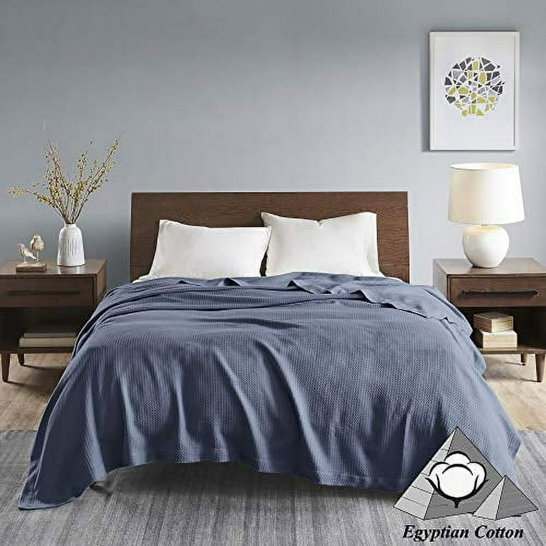 Home Essence Egyptian Cotton Solid Bed Blanket Full Queen Blue