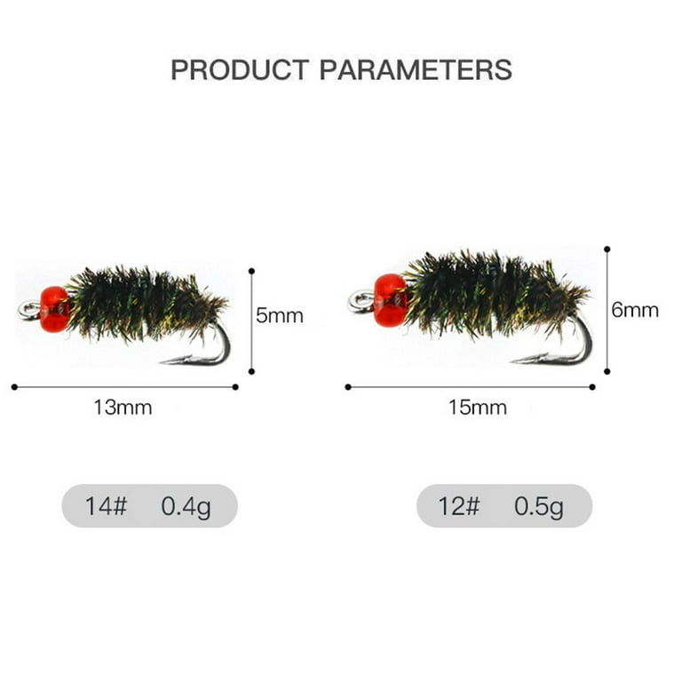 10PCS Portable Artificial Insect Crank Treble Hooks Fly Trout Fishing Lures  Woolly Worm Bionic Bait Brown Caddis 12# 