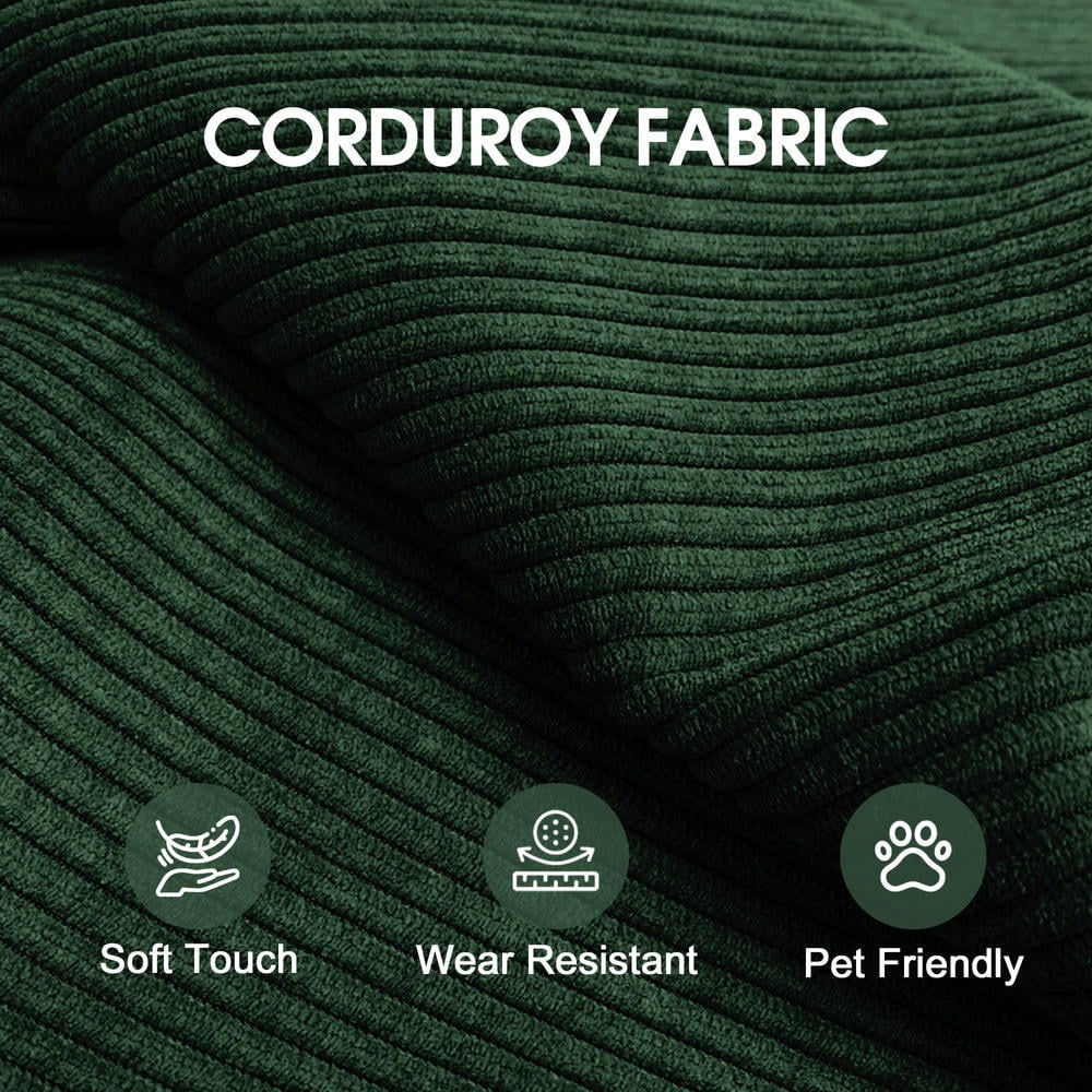 Barara King 78.8" Convertible Sofa Bed, Comfy Futon Sleeper with Pillow Back Support, Armrest, Modular Sectional Design, Boneless Loveseats for Living Room, Bedroom, Corduroy, Green