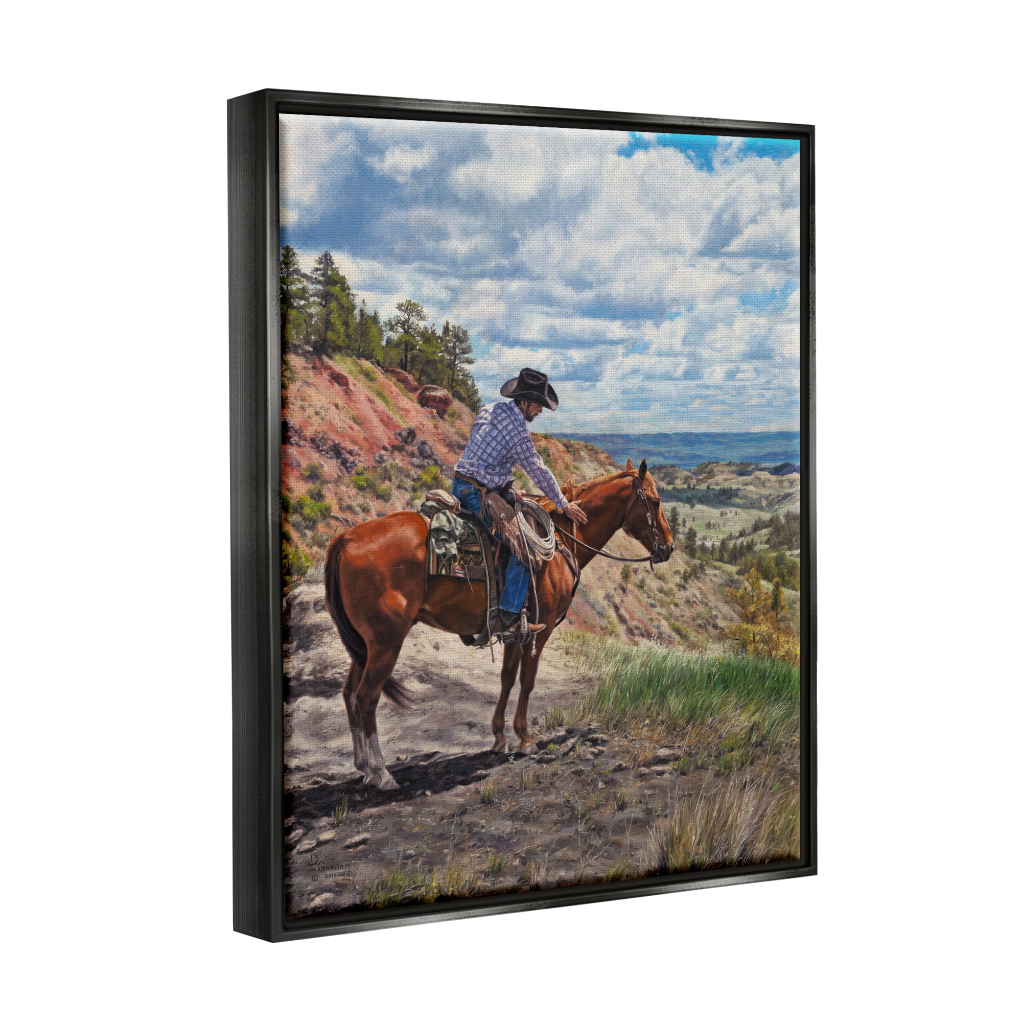 Stupell Industries Cowboy in Ocean Landscape Animals & Insects Painting Black Floater Framed Art Print Wall Art, 25 x 31