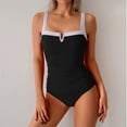 thumbnail image 5 of Womens Color Block Swimwear Notch Neck One Piece Swimsuits for Women Tummy-Control Ruched High Cut Swimming Suits Black, XXL, 5 of 5
