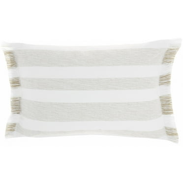 Taupe and White Stripes Lumbar Throw Pillow