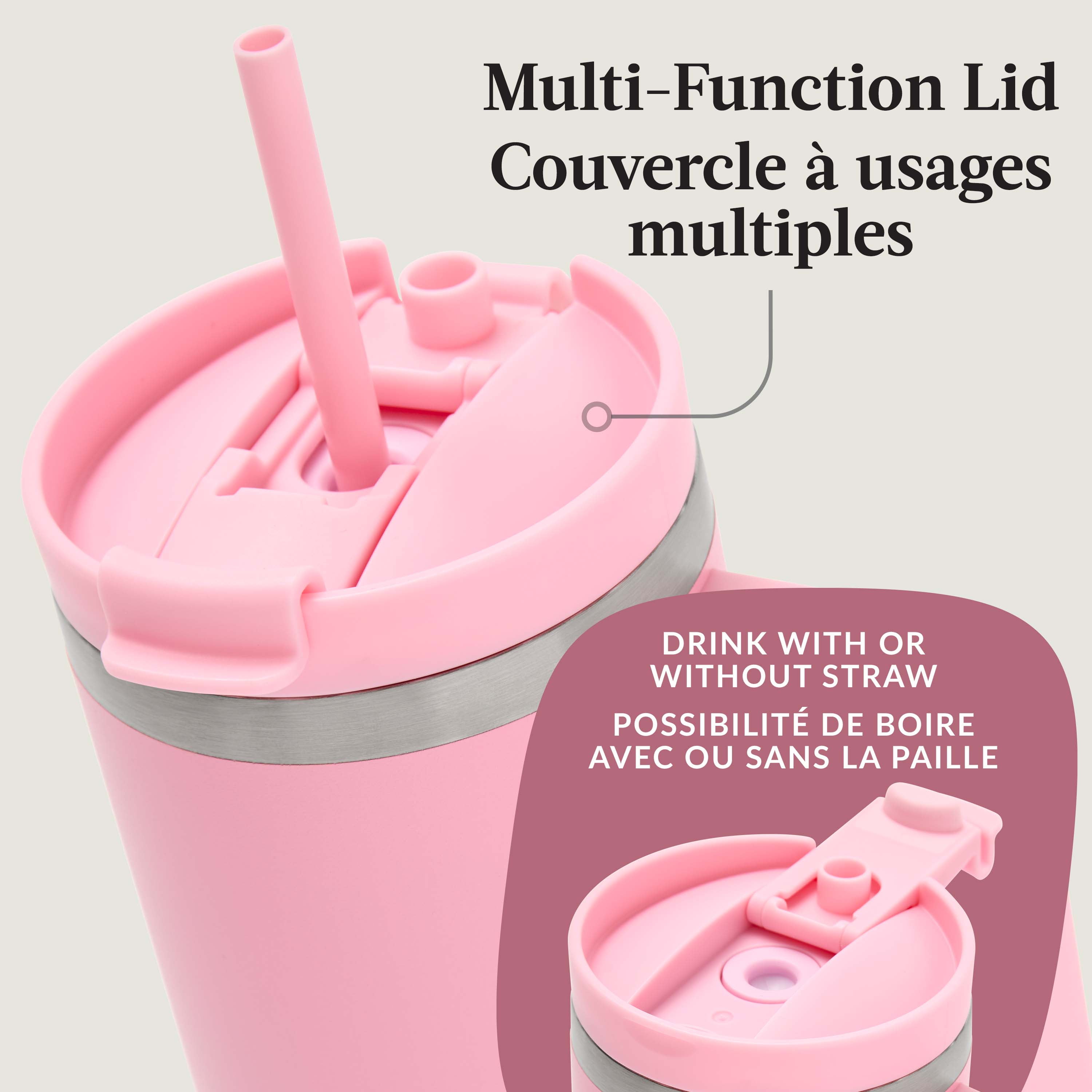 Contigo Streeterville Leak-Proof Tumbler, 30 oz (887 ml), Stainless Steel Water Bottle with Straw, Strawberry Cream