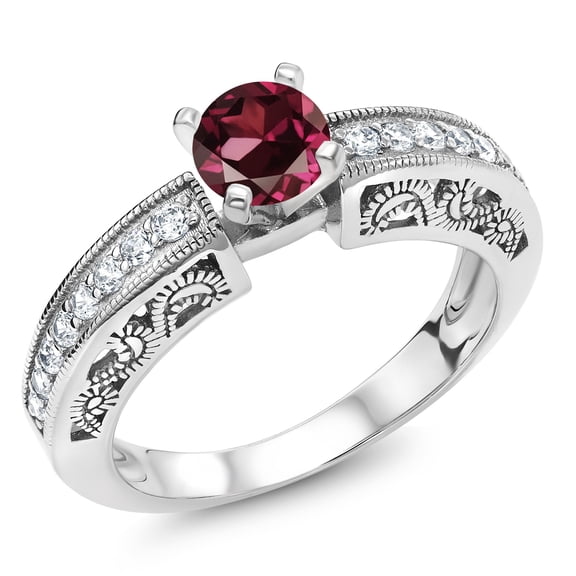 Gem Stone King 925 Sterling Silver Red Rhodolite Garnet Engagement Filigree Ring for Women (1.59 Cttw, Round 6MM, Gemstone January Birthstone, Size 7)