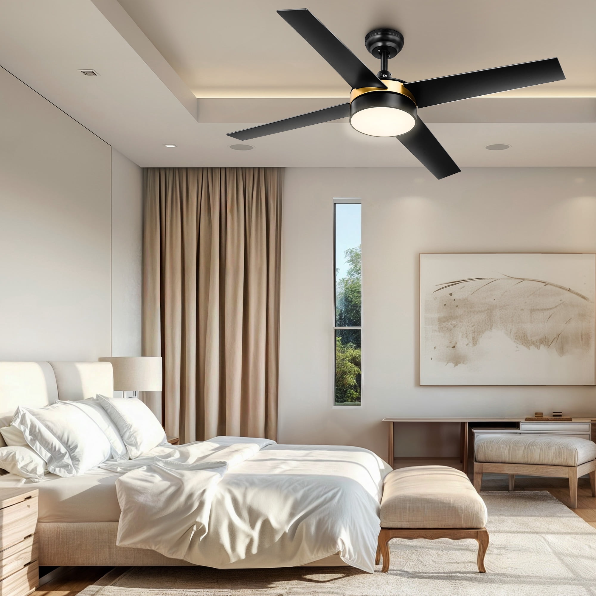 Uforic 52 Inch Black Gold Ceiling Fans with Light and Remote, Modern Dimmable Fan for Indoor Outdoor