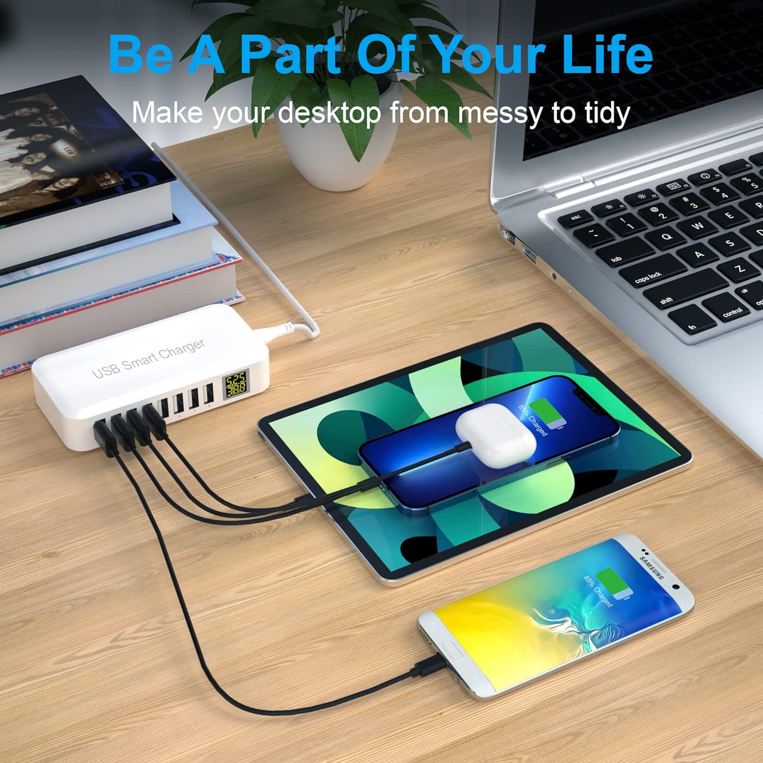 USB Charging Station,  8-Port 60W/12A USB Charger Station, Multi Ports USB-A Charging Hub with LED Display, Compact Desktop Charger for Multiple Devices, iPhone iPad Samsung Android and Tablet