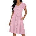 thumbnail image 3 of Rvasteizo Women Solid Midi Dress V Neck Short Sleeve Summer Casual Wear, 3 of 5