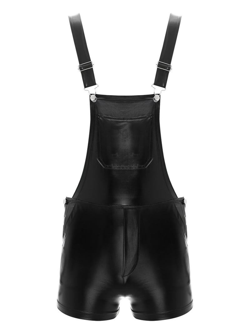 TiaoBug Mens Shiny Metallic Bib Overalls Dungarees Suspender