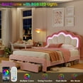 thumbnail image 3 of Homfa Full Size LED Bed Frame with Storage Drawers, Velvet Upholstered Platform Bed with Adjustable Petal Headboard, RGB LED Lights Bed for Bedroom, Pink, 3 of 9