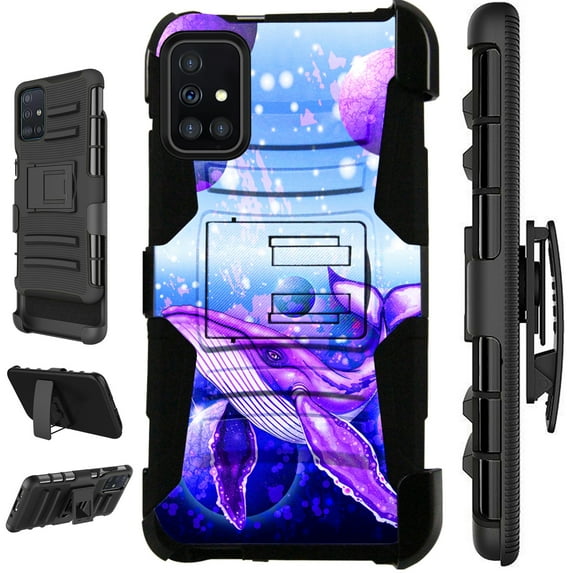 WORLD ACC LuxGuard Holster Case Compatible with Samsung Galaxy A71 4G Hybrid Phone Cover (Purple Space Whale)