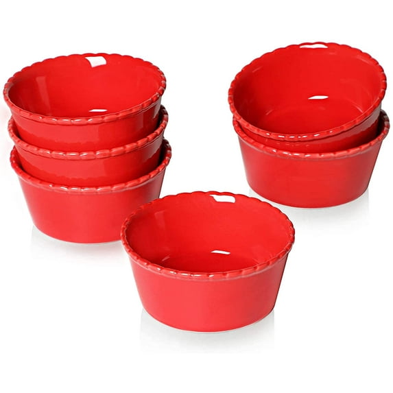 Ceramic Ramekins,4oz Souffle Dishes Bakeware Set for Home Kitchen Set of 6,Red