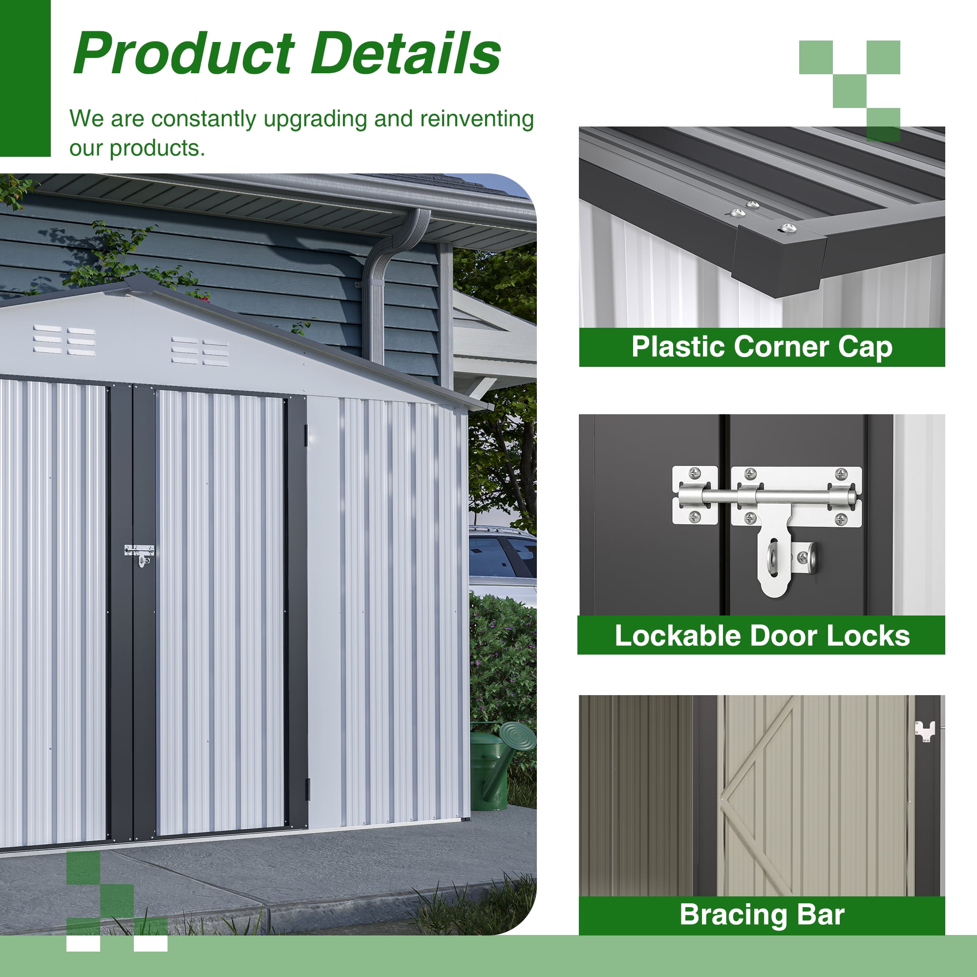 LIVIVOX 10X8 FT Outdoor Storage Shed, All Weather Metal Sheds with Lockable Doors, Tool Shed for Garden, Patio, Backyard, Lawn, Grey