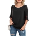 thumbnail image 2 of Giftesty Womens Plus Size Fashion Womens Casual Round Neck Loose Tops 3/4 Sleeve Chiffon Blouse Shirt Tops, 2 of 5