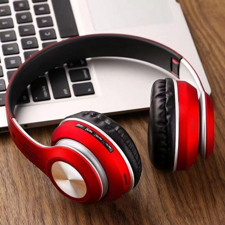 Bluetooth Headphones Over Ear Hi-Fi Stereo Wireless Headphones Deep Bass Foldable Wired/Wireless/TF for Phone/TV Bluetooth 4.1 Wireless Earphones with Mic - Red