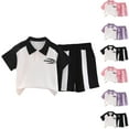 thumbnail image 4 of Odeerbi 1-7 Años Niños Niñas Conjuntos de Verano Estampado Deportivo Algodón Manga Corta Cuello Abotonado Tops Pantalones Cortos Conjunto de Dos Piezas Escuela, 4 of 4