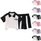 thumbnail image 4 of Odeerbi 1-7 Años Niños Niñas Conjuntos de Verano Estampado Deportivo Algodón Manga Corta Cuello Abotonado Tops Pantalones Cortos Conjunto de Dos Piezas Escuela, 4 of 4