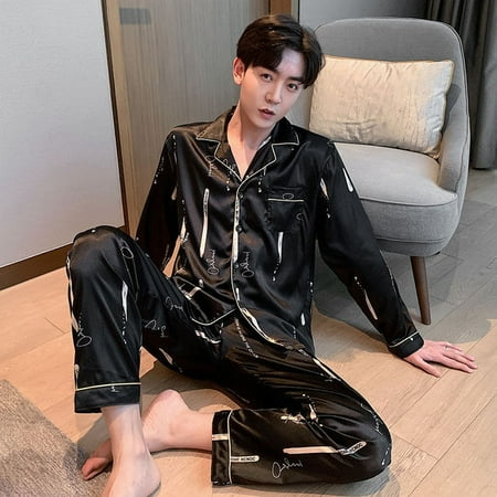 

5XL Silk Pajama for Man 2 Piece Pajamas for Men Trousers Suit Oversize Sleepwear Set Luxury Large Size Autum Lounge Wear Pyjamas