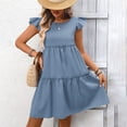 thumbnail image 5 of vigerkar Women's Summer Dresses Sleeveless Ruffle Sleeve Round Neck Solid Loose Short Flowy Pleated Mini Dress (Blue, S), 5 of 5