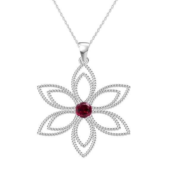 Sterling Silver with Ruby Flower Pendant