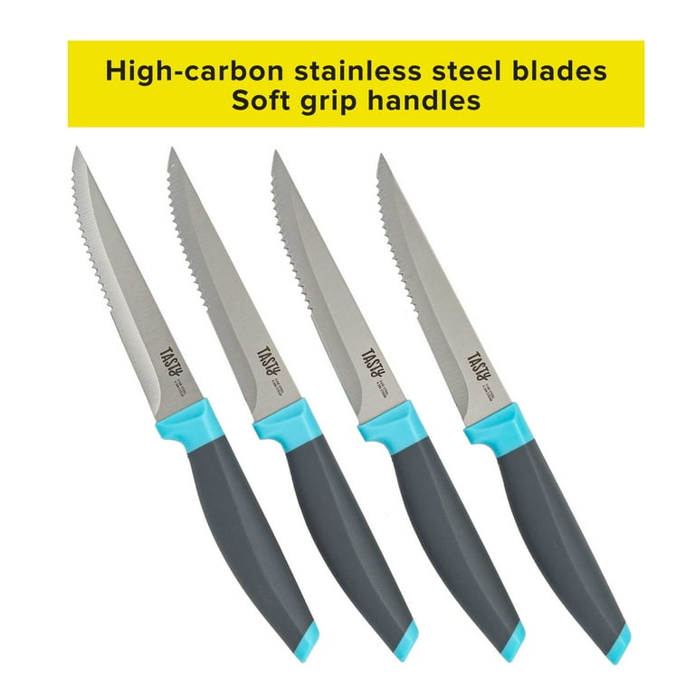 Tasty 4 Piece Stainless Steel Steak Knife Set, Serrated Edge