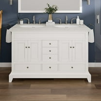 Eviva Elite Stamford 48" White Solid Wood Bathroom Vanity Set with Double Ogee White Carrara Quartz Top and White Undermount Porcelain Sinks