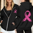 thumbnail image 2 of Black Hoodie Womens Oversized Zip Up Women Sweatshirt Casual Daily Women's Pullover Cancer Awareness Month Long Sleeve Pocket Drawstring For Everyday Wear, 2 of 6