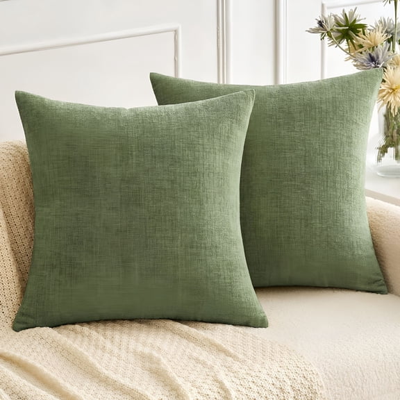 AUQ 2 Pack Spring Soft Sage Green Throw Pillow Covers 18x18 Inch, Solid Dyed Cotton Linen Decorative Cushion Cases for Sofa Living Room Bedroom