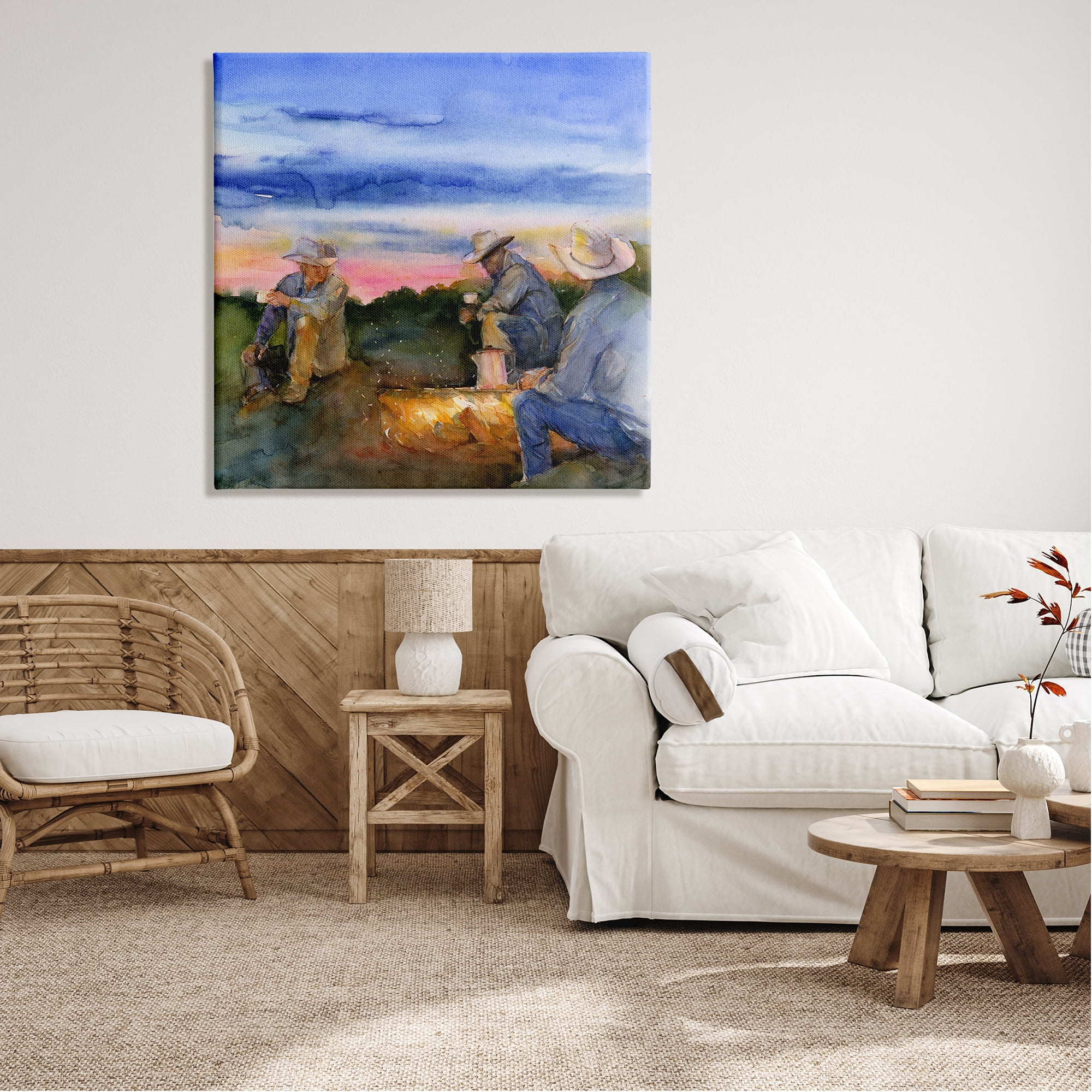 Stupell Industries Cowboys Around Campfire Landscape Painting Gallery Wrapped Canvas Art Print Wall Art, 36 x 36