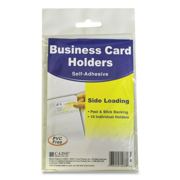 C-Line Self-Adhesive 1/2" x 2" Business Card Holders, 10 Count