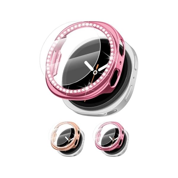wonima44 [2+2 Pack Bling Case for Samsung Galaxy Watch 8 Screen Protector 44mm, Tempered Glass Glitter Diamond Bumper Face Cover for Galaxy Watch 8 Accessories 44mm Galaxy Watch Case for Women
