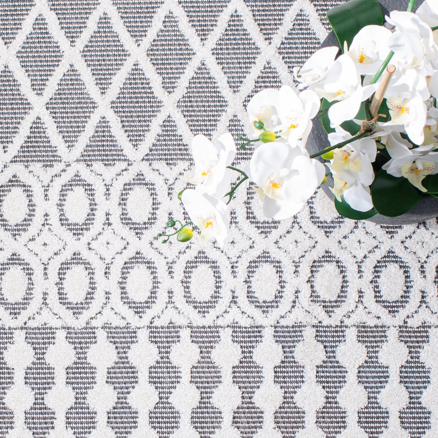 SAFAVIEH Cabana Elouise Ivory/Grey 2'2"X9' Runner Indoor/Outdoor Runner Rug Ivory/Grey, 2'2" x 9'