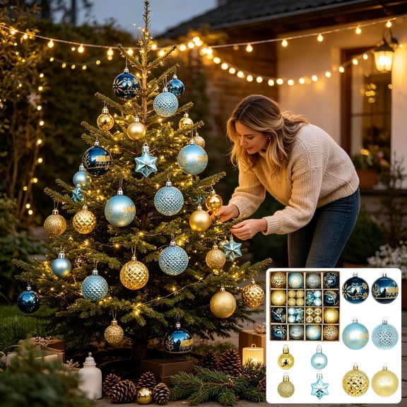 Qndoxp 44Pcs Glitter Christmas Ball Electroplated Ornaments Xmas Tree Hanging Baubles Holiday Decor Balls for Christmas Tree Wreath Mantel Home Party Festival Decoration