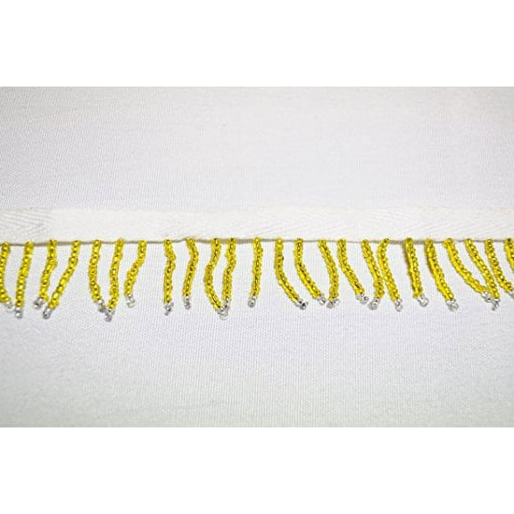 Altotux Beaded Fringe Trim 1.25" Yellow Glass Seed Bead with 3/8" White Ribbon
