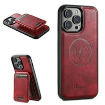 Mantto for iPhone 14 Detachable 2-in-1 Case with Card Pocket,Compatible with Magsafe Wireless Charging,Shockproof Premium PU Leather Credit Card Slots Kickstand Phone Case,Red