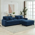 thumbnail image 2 of JUSTLET 111.8" Sectional Sofa with Ottoman, L-Shaped Modern Modular Couch, Oversized Corduroy 4 Seat Sofa with Storage Box, USB & TYPE C Port and Two Cup Holders for Living Room, Navy, 2 of 8