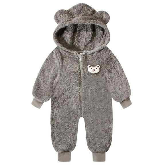 UQJfacai Baby Girl Fleece Winter Jumpsuit Outfits Warm Sherpa Cute Bear Ear Hooded Comfy Snowsuit Fluffy Long Sleeve Zipper Romper