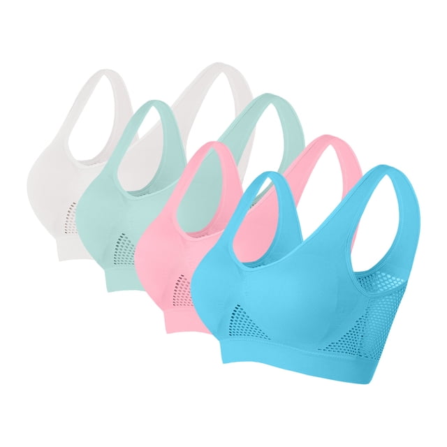Xfvqtps 4PC Sports Bras for Women Breathable Mesh Back Hollow out Standard Strap Padded Elastic Pullover Color Block Comfortable Yoga Bra Multicolor-07
