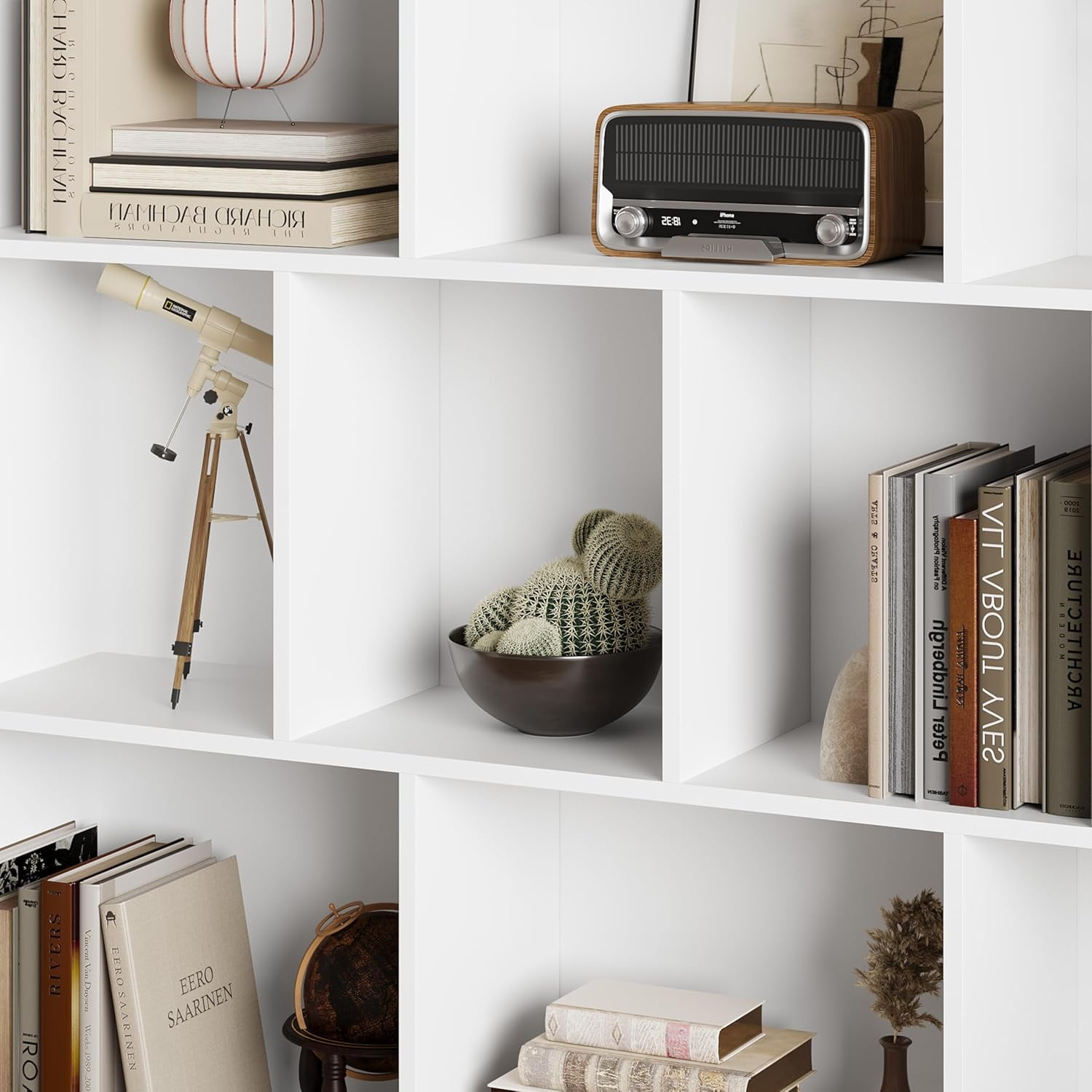 PUFFCAFE Book Shelf with 10-Cube,3 Tier Open Book Cases,Floor Standing 38" Tall bookshelf,Wooden Display Shelves,White Bookcase