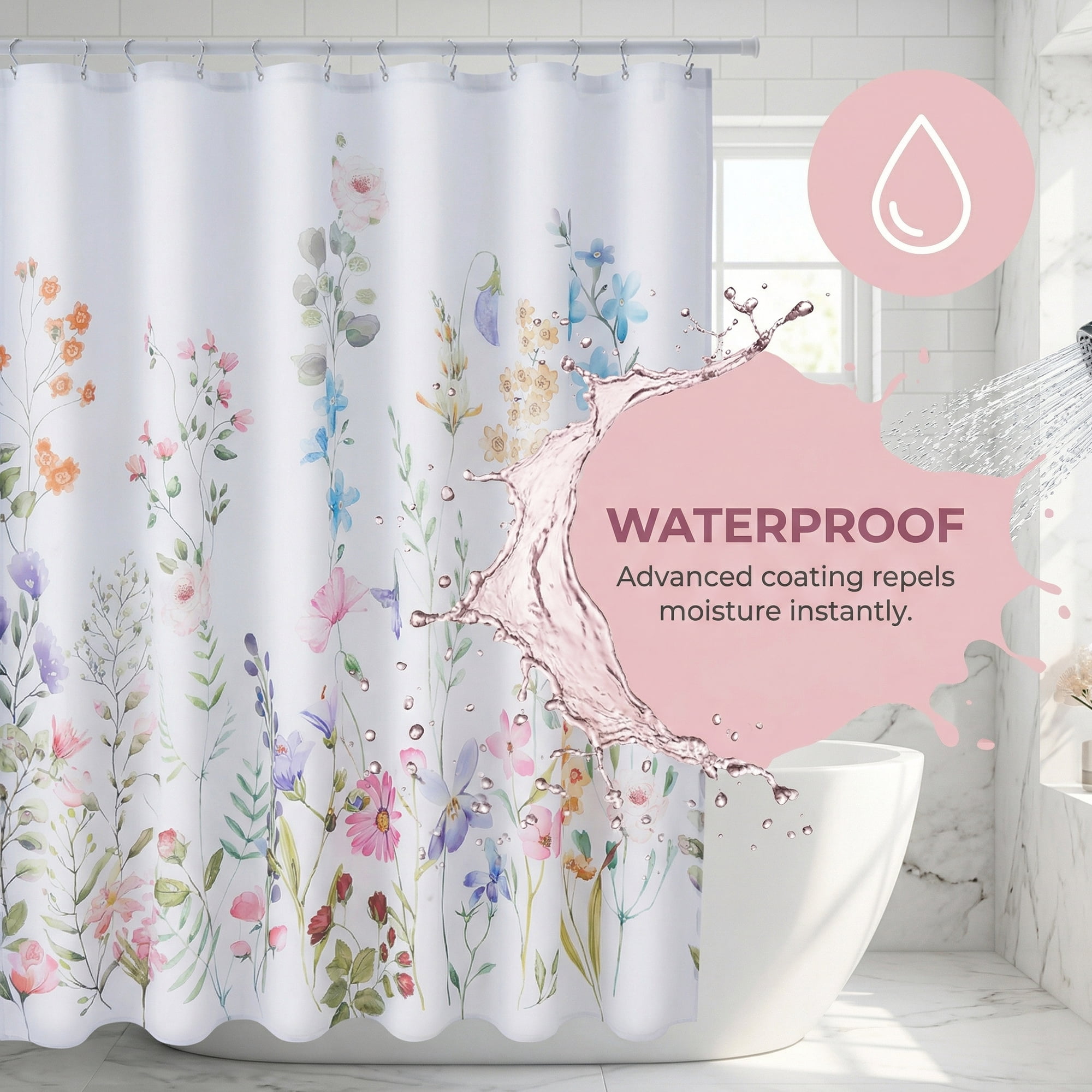 Unique Bargains Floral Print Sets, Waterproof Bath Curtain Multicolor 71"W x 71"L